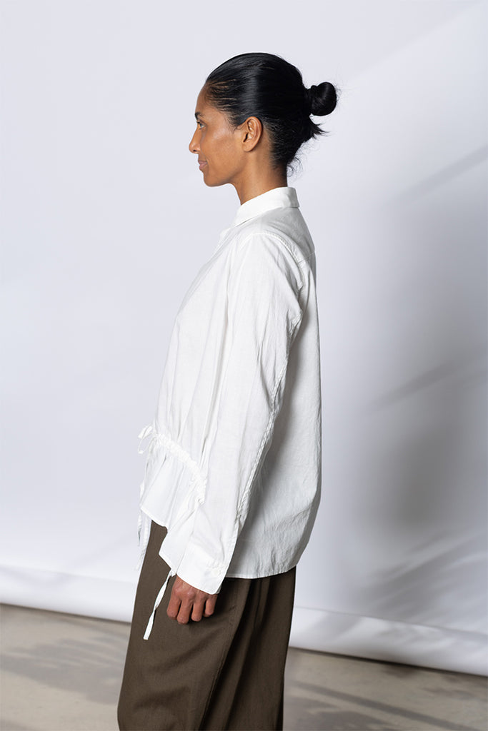 Drawstring Gather Long Sleeve Blouse - White