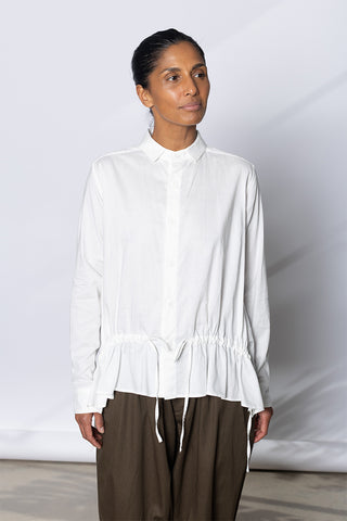 Drawstring Gather Long Sleeve Blouse - White