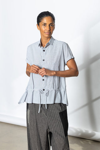 Drawstring Gather Short Sleeve Blouse - Navy