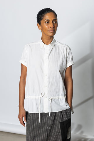 Drawstring Gather Short Sleeve Blouse - White