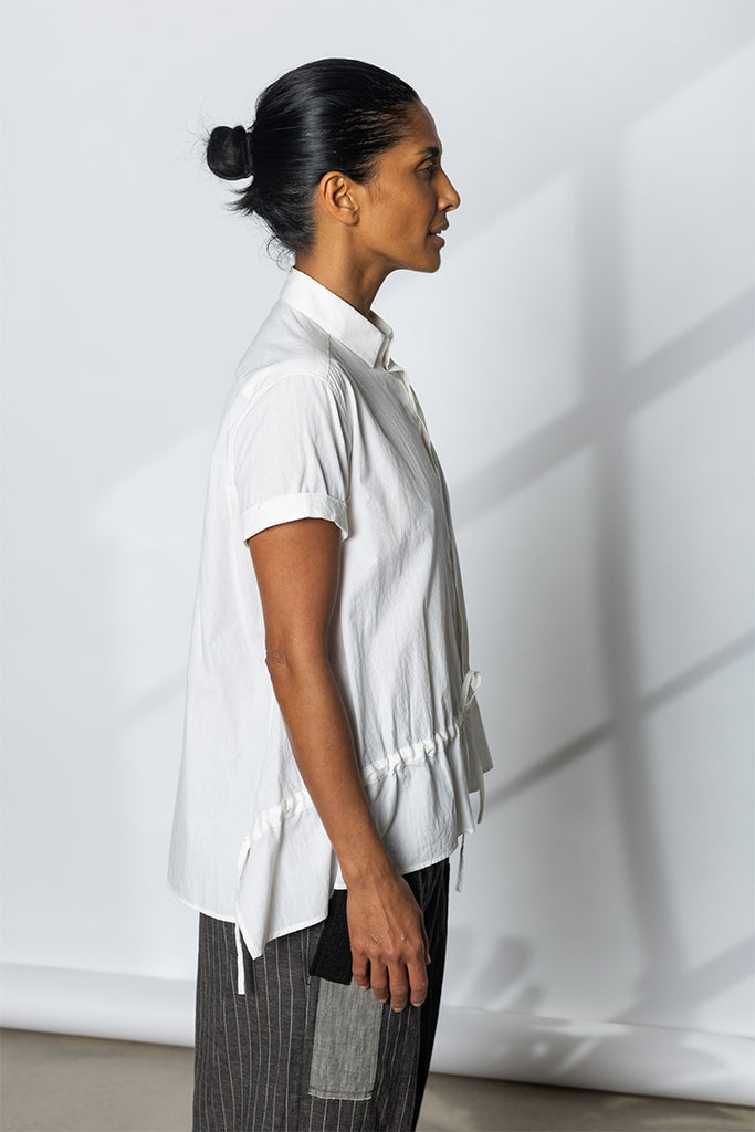 Drawstring Gather Short Sleeve Blouse - White
