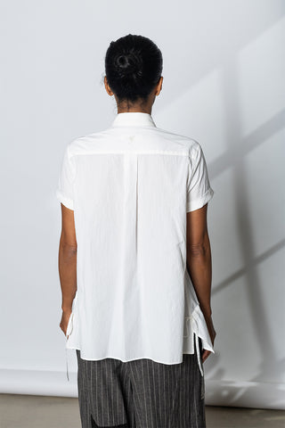 Drawstring Gather Short Sleeve Blouse - White