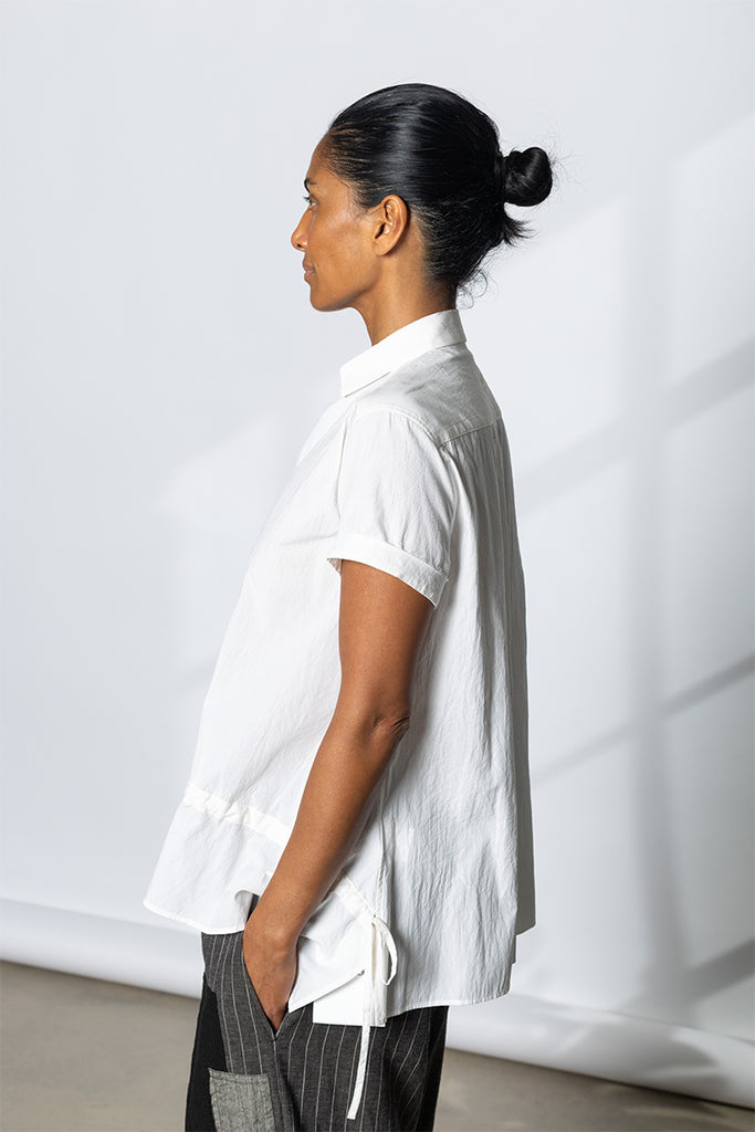 Drawstring Gather Short Sleeve Blouse - White