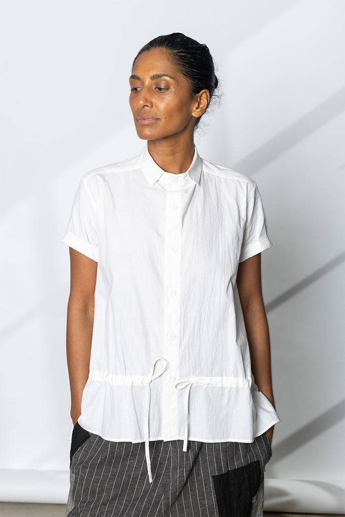 Drawstring Gather Short Sleeve Blouse - White