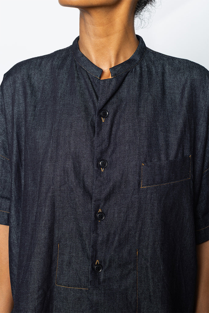 Half Sleeve Boxy Denim Shirt - Indigo