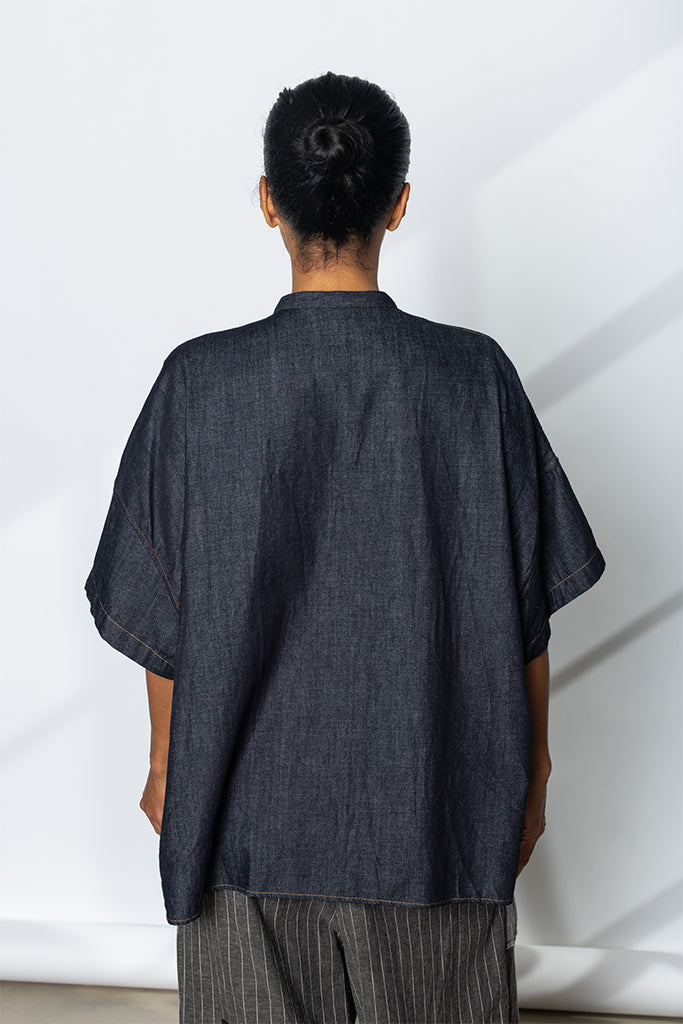 Half Sleeve Boxy Denim Shirt - Indigo