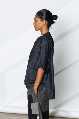 Half Sleeve Boxy Denim Shirt - Indigo