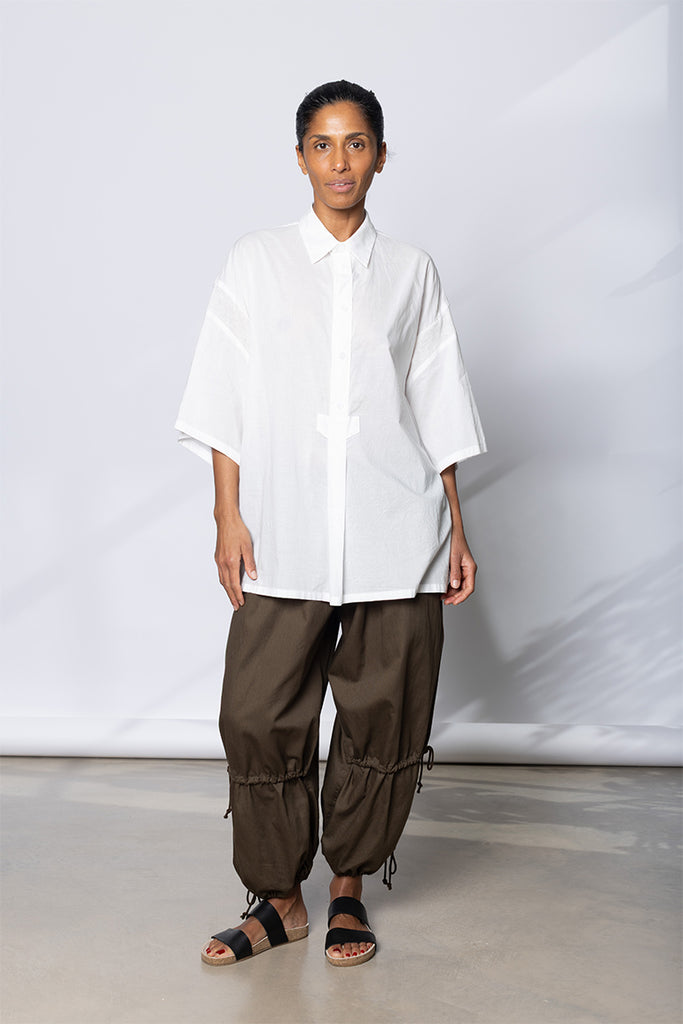Half Sleeve Rib trim Blouse - White