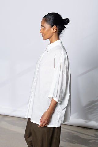 Half Sleeve Rib trim Blouse - White