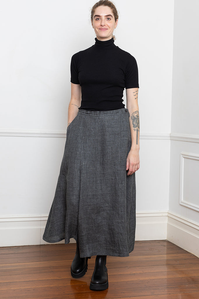 Linen Tweed Pants Skirt - Grey