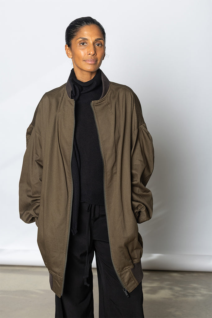 Long Blouson Jacket - Khaki