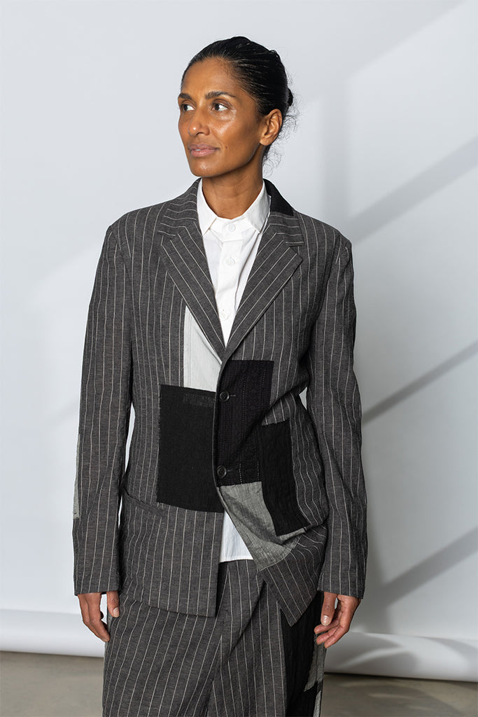 Pinstripe & Patchwork Jacket - Grey