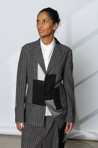 Pinstripe & Patchwork Jacket - Grey