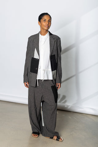 Pinstripe & Patchwork Jacket - Grey