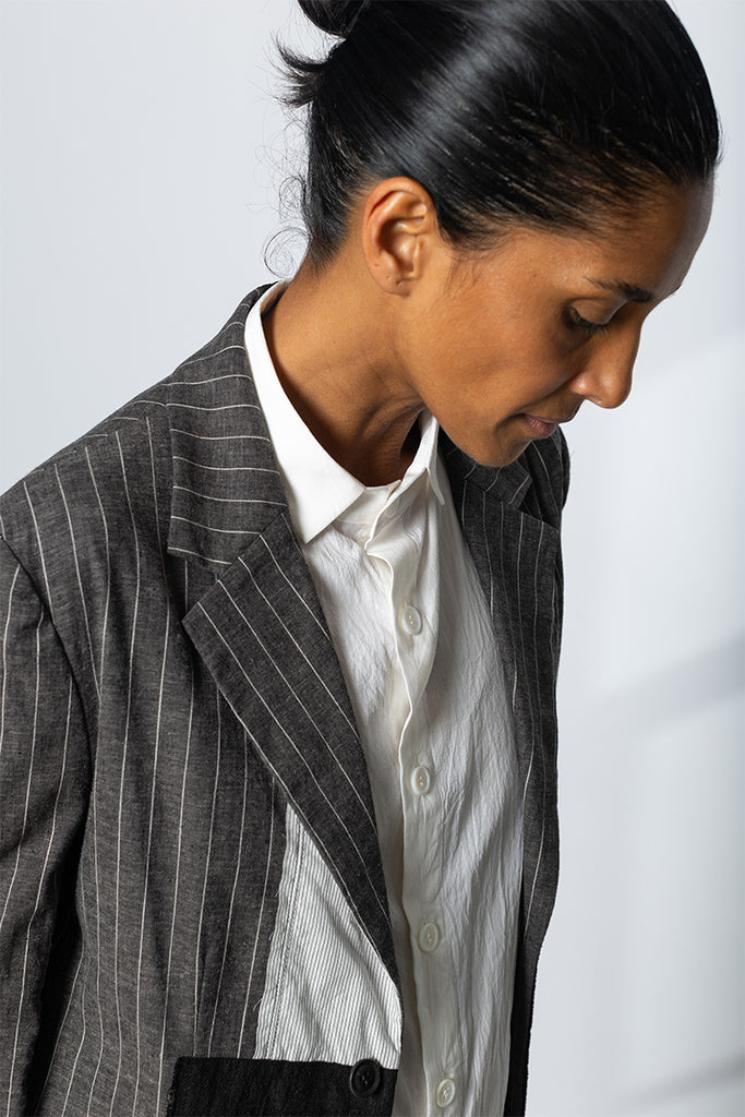 Pinstripe & Patchwork Jacket - Grey