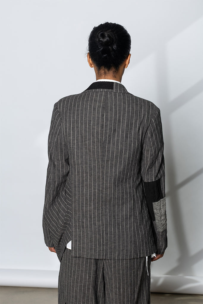 Pinstripe & Patchwork Jacket - Grey