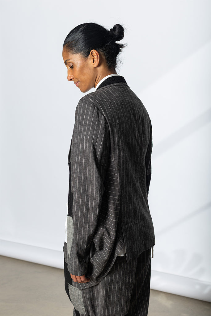 Pinstripe & Patchwork Jacket - Grey
