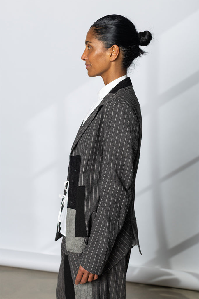 Pinstripe & Patchwork Jacket - Grey