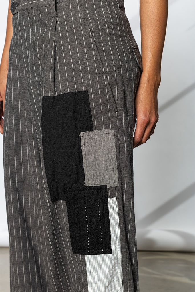 Pinstripe & Patchwork Pants - Grey