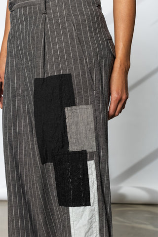 Pinstripe & Patchwork Pants - Grey