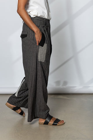 Pinstripe & Patchwork Pants - Grey