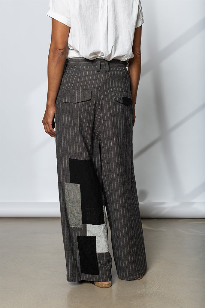 Pinstripe & Patchwork Pants - Grey