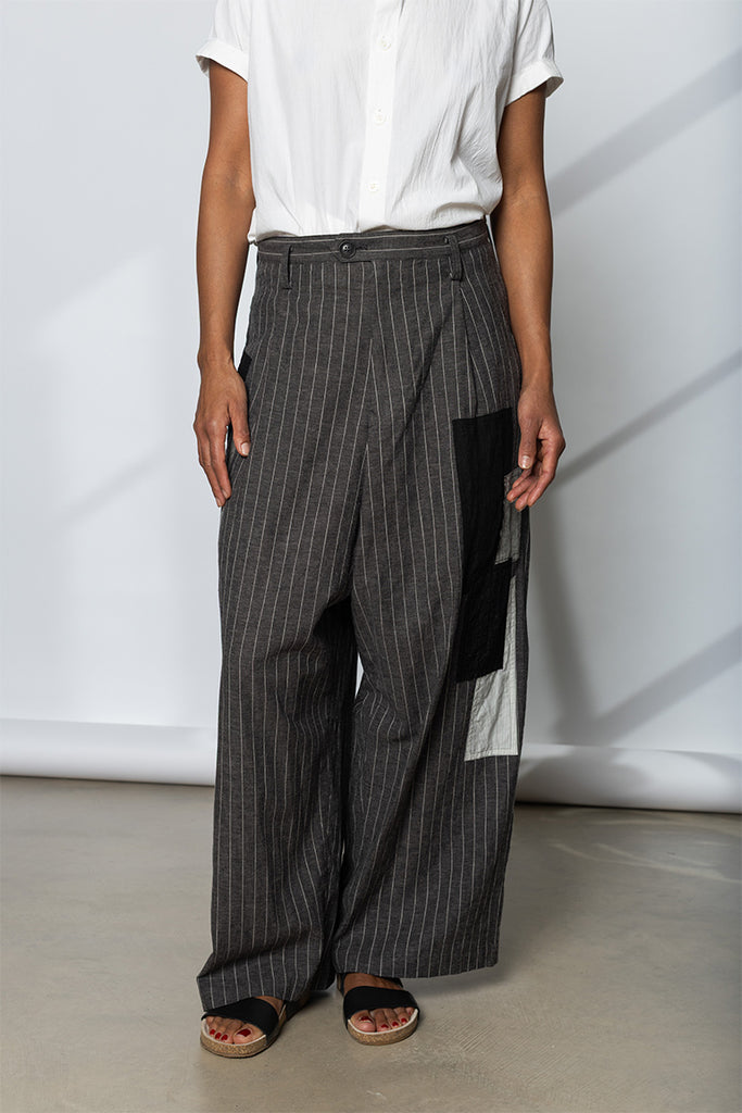 Pinstripe & Patchwork Pants - Grey