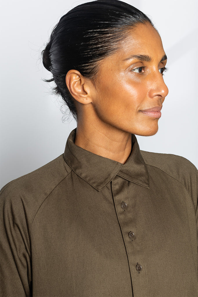 Raglan Shirt Dress - Khaki