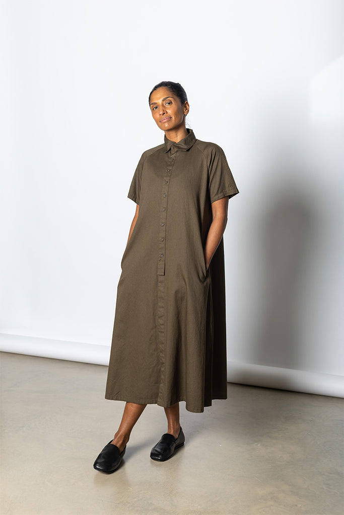Raglan Shirt Dress - Khaki