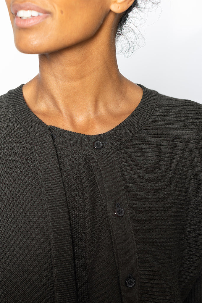 Short Asymmetrical Cardigan - Dark Army Green