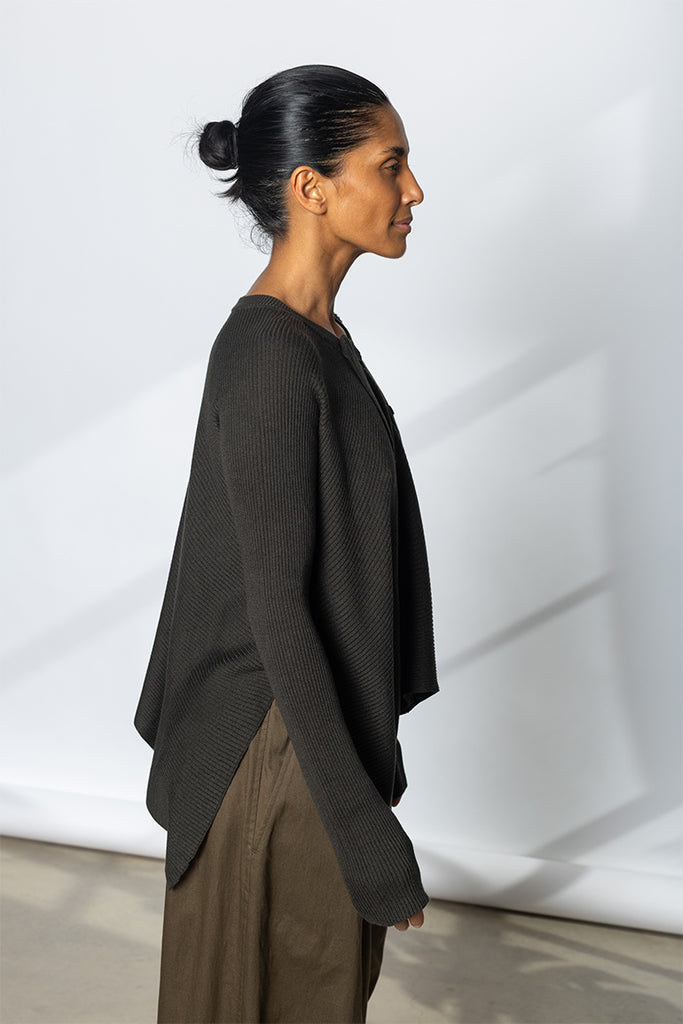 Short Asymmetrical Cardigan - Dark Army Green