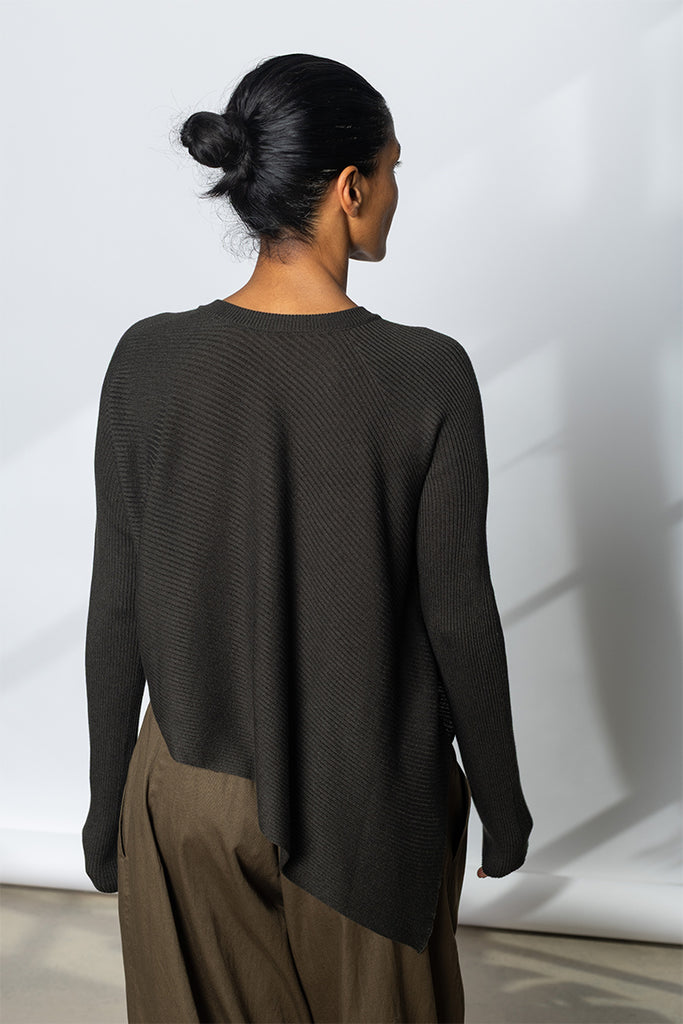 Short Asymmetrical Cardigan - Dark Army Green