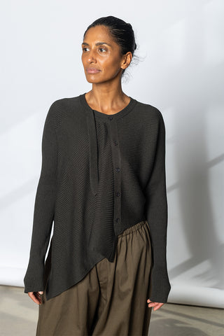 Short Asymmetrical Cardigan - Dark Army Green