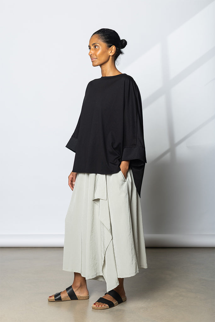 Slit Gathered Pants - Light Grey