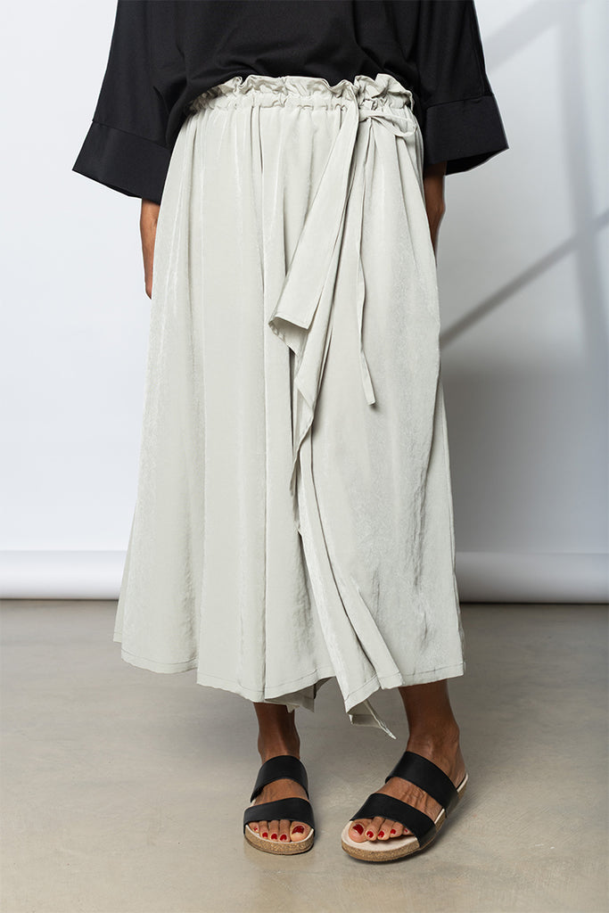 Slit Gathered Pants - Light Grey