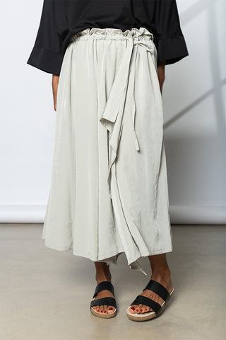 Slit Gathered Pants - Light Grey