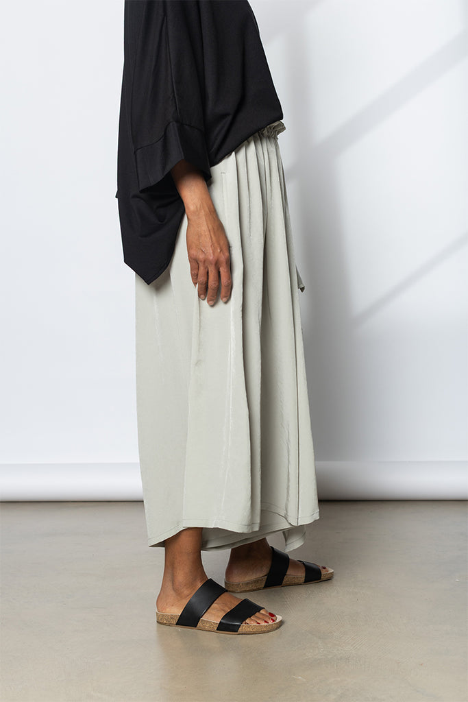 Slit Gathered Pants - Light Grey
