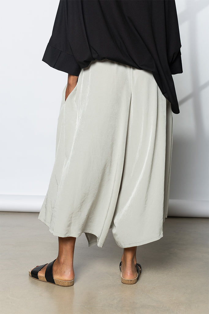Slit Gathered Pants - Light Grey