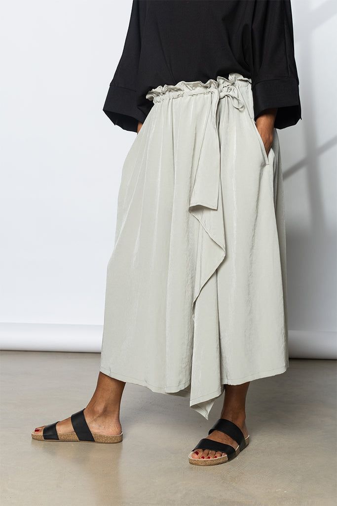 Slit Gathered Pants - Light Grey