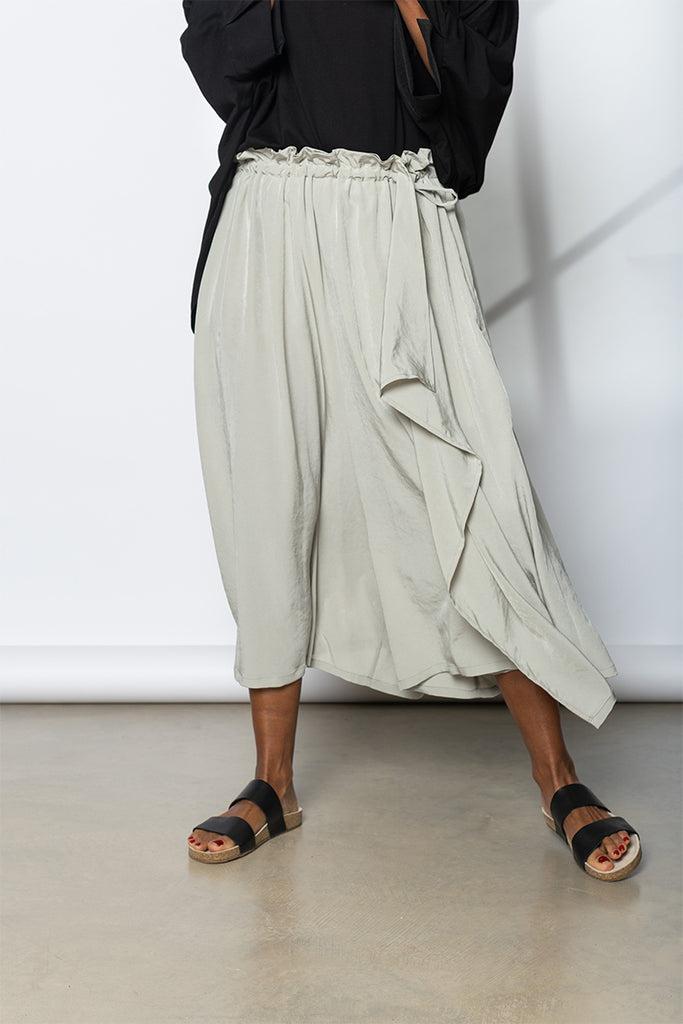 Slit Gathered Pants - Light Grey