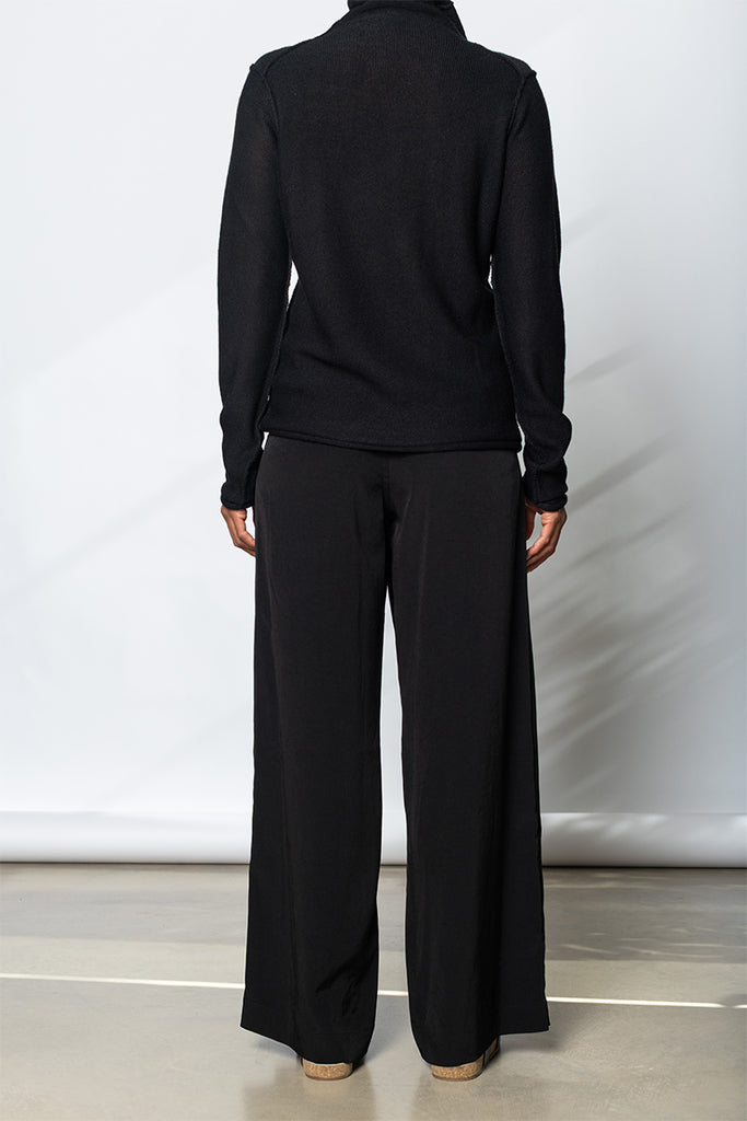 Wide Leg Drawstring Waist Pants - Black