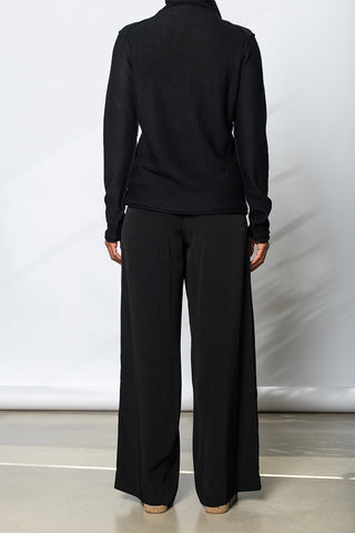 Wide Leg Drawstring Waist Pants - Black