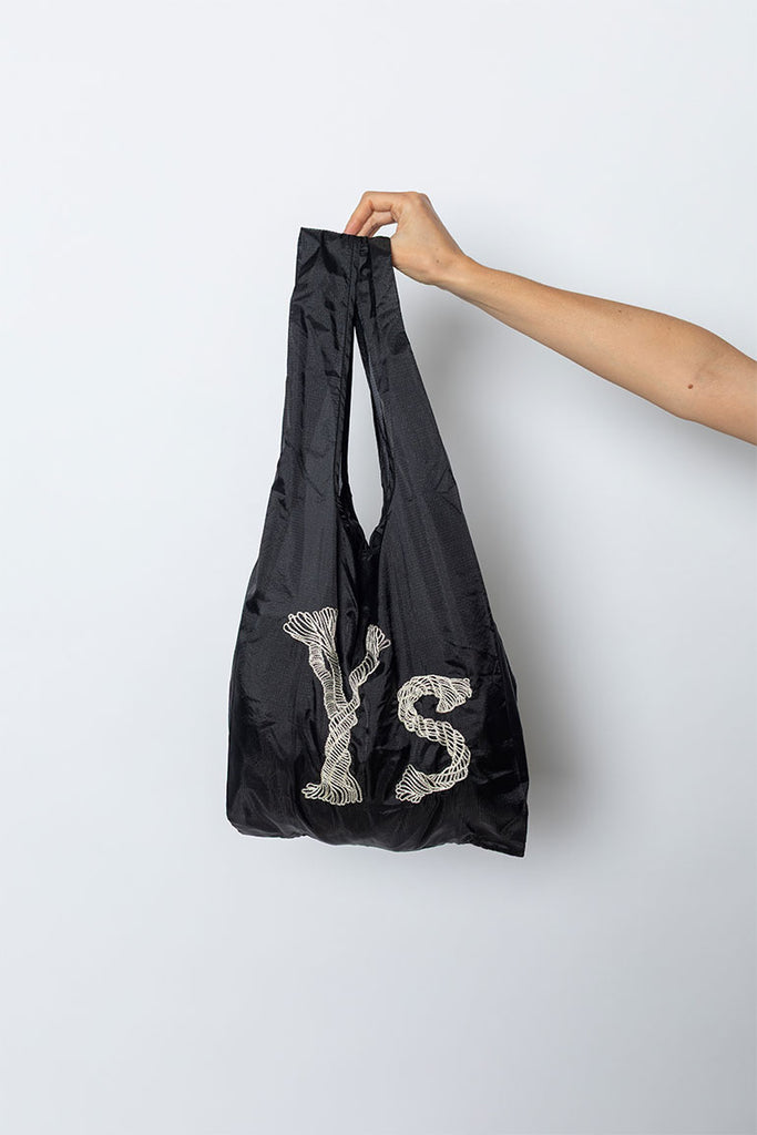 Y's Logo Stitched Shopping Bag - Black