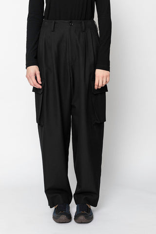 Yarn Dyed Cross Weave Cargo Pants - Black