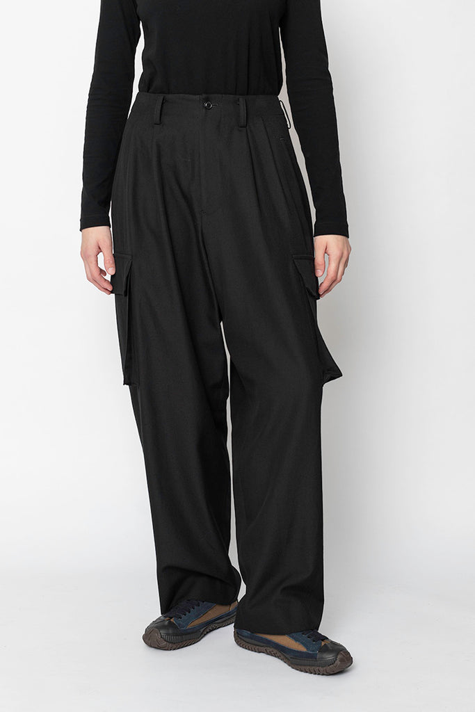 Yarn Dyed Cross Weave Cargo Pants - Black