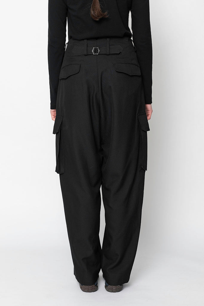 Yarn Dyed Cross Weave Cargo Pants - Black