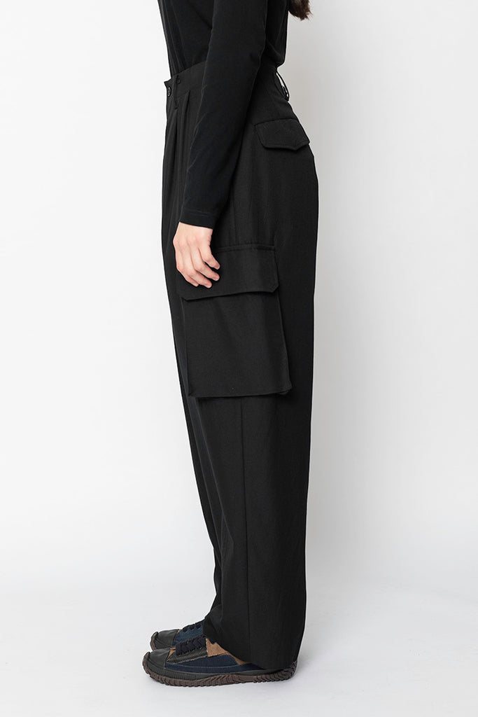 Yarn Dyed Cross Weave Cargo Pants - Black