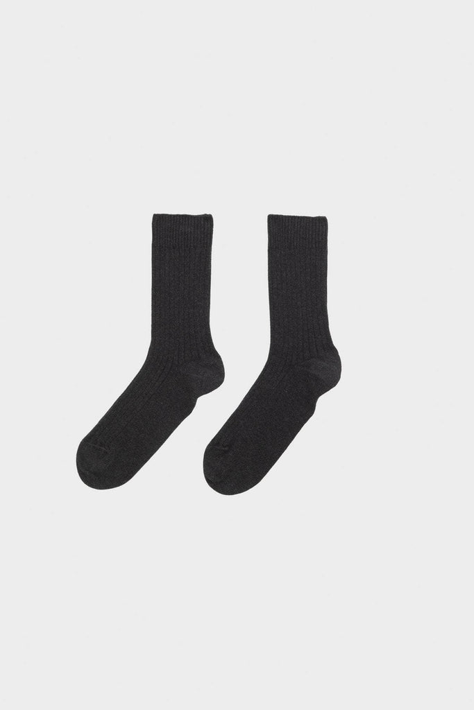 Rib Ankle Socks - Black Melange