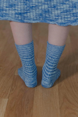 Twisted Over Ankle Socks - Blue Melange