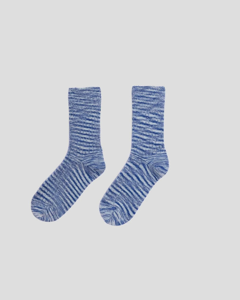 Twisted Over Ankle Socks - Blue Melange